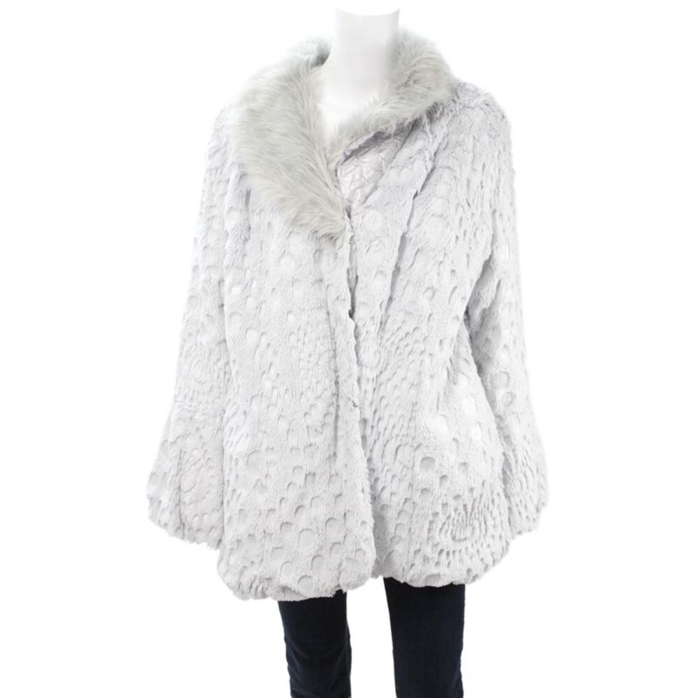 Slonl Women Classic Collared Hook & Eye Gray Long Sleeve Coat Polyester Size XL